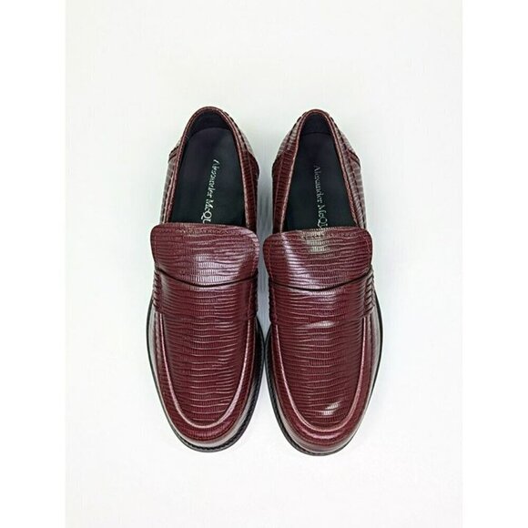Alexander McQueen Men’s Jupiter Leather Moccasins Burgundy Size 45 (MSRP $990)